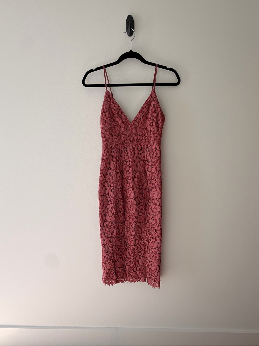 Lovers + Friends Rose Pink Lace Midi Dress with V-Neck